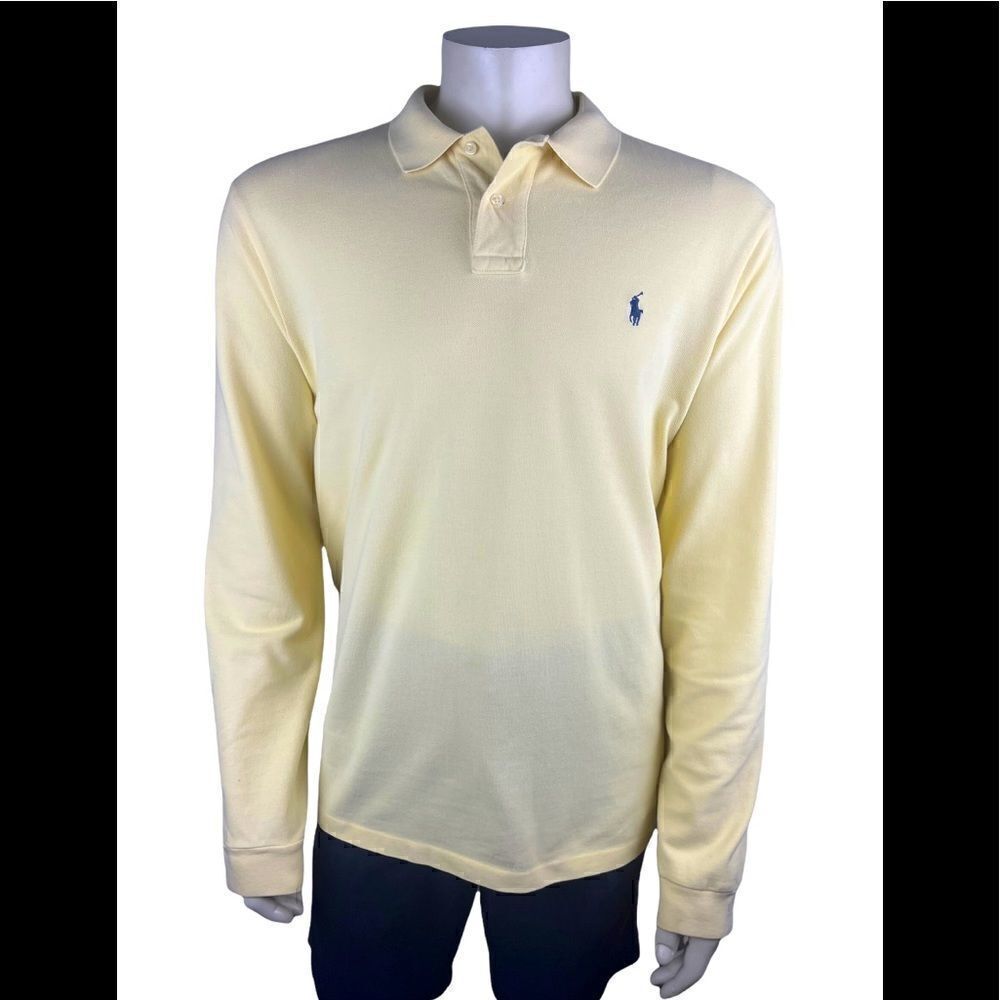 Long Sleeved Yellow Polo by Ralph Lauren in Pre-Loved Condition Custom Fit XXL